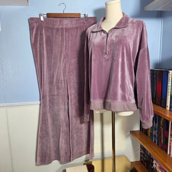 Avia Extra Large Pinky Mauve Velvet Flare Leg Pullover Jacket Casual Set (Flaw) - Picture 1 of 14